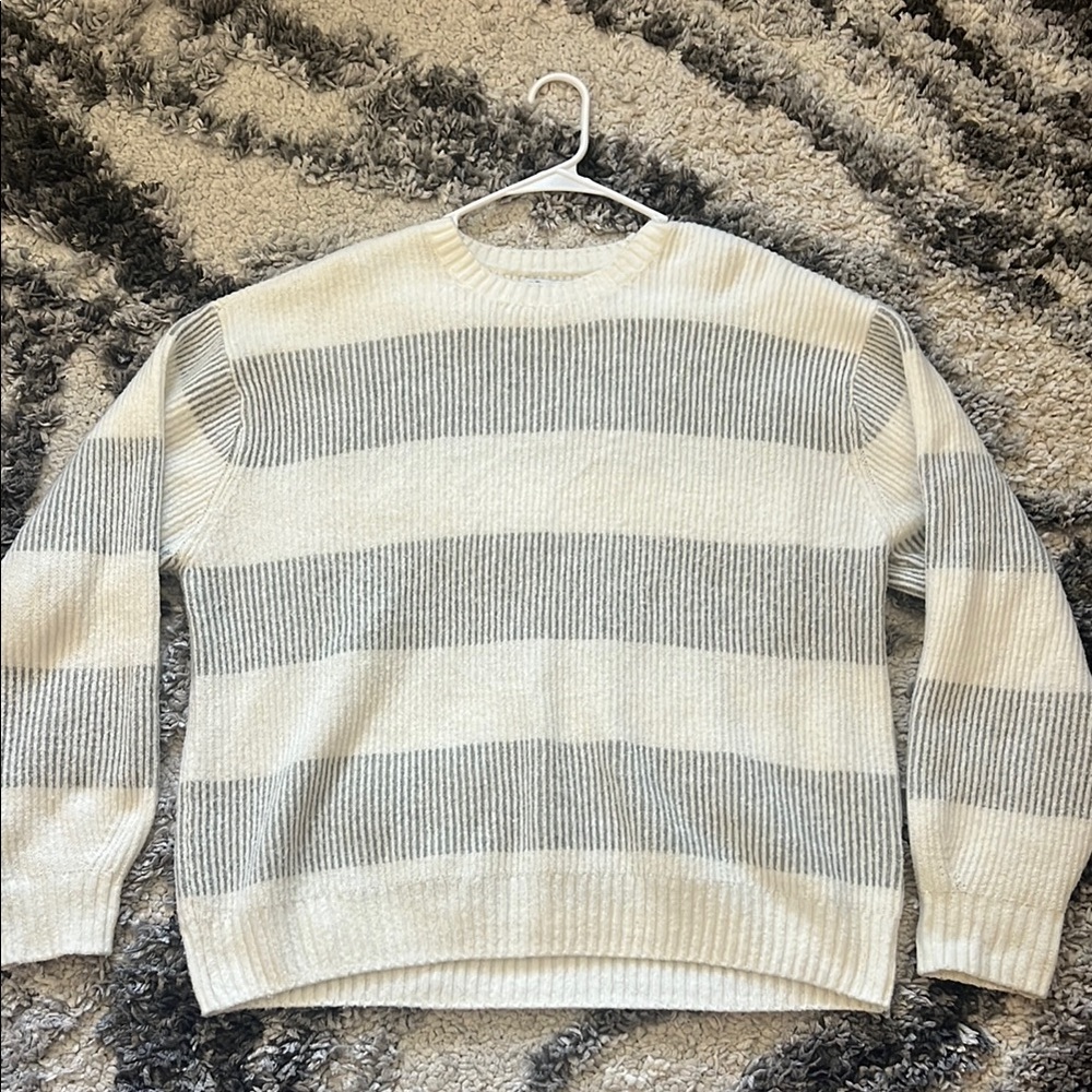 Striped Gray and White Women’s Sweater
